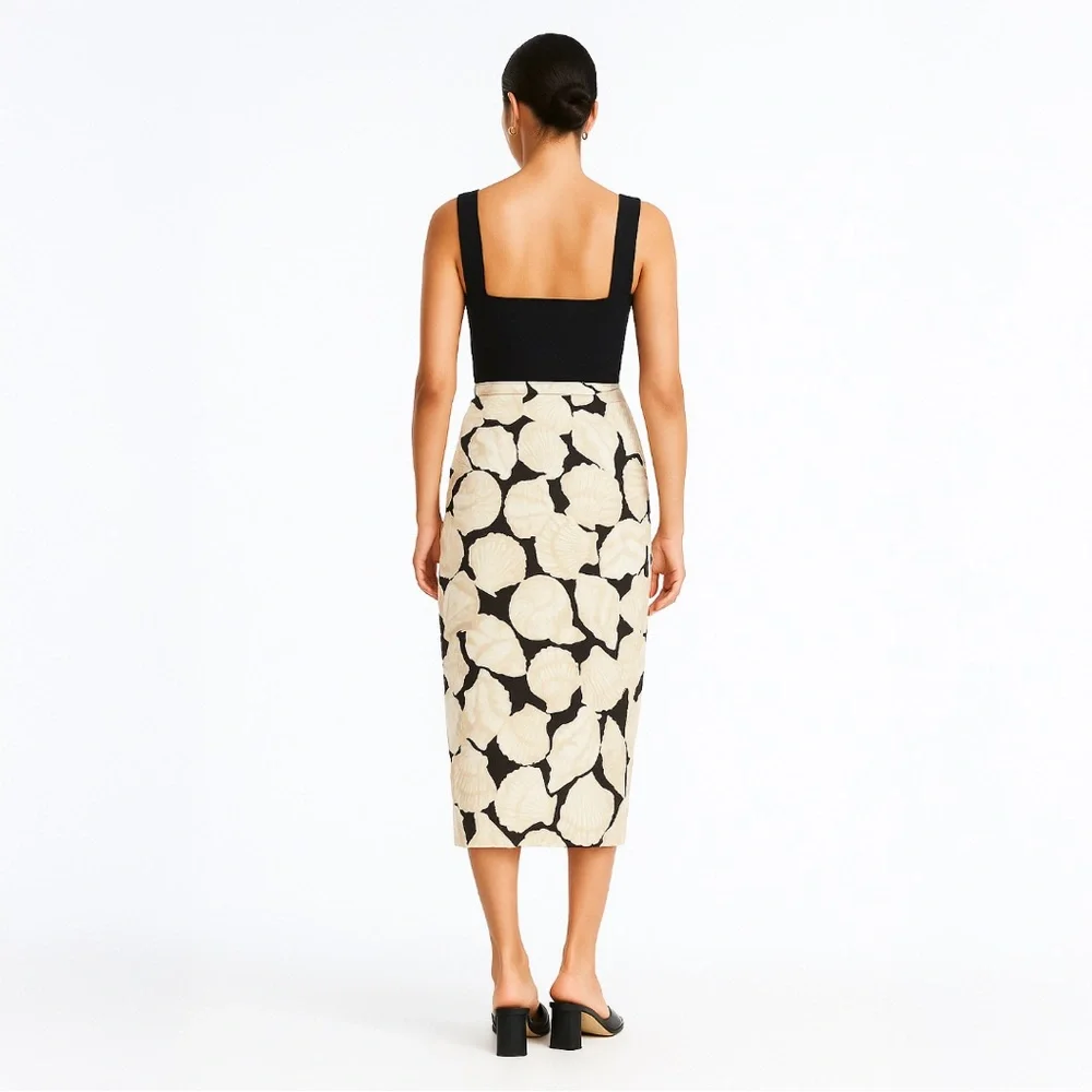 A328 • Seashell Print Twist-Front Midi Skirt